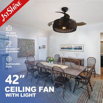 1stshine Rattan Weaving Ceiling Fan с старомодным дизайном и невидимыми лезвиями