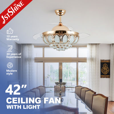 Хорошая цена Режим управления WIFI Crystal LED Ceiling Fan Light с скрытыми лезвиями и стенным управлением онлайн